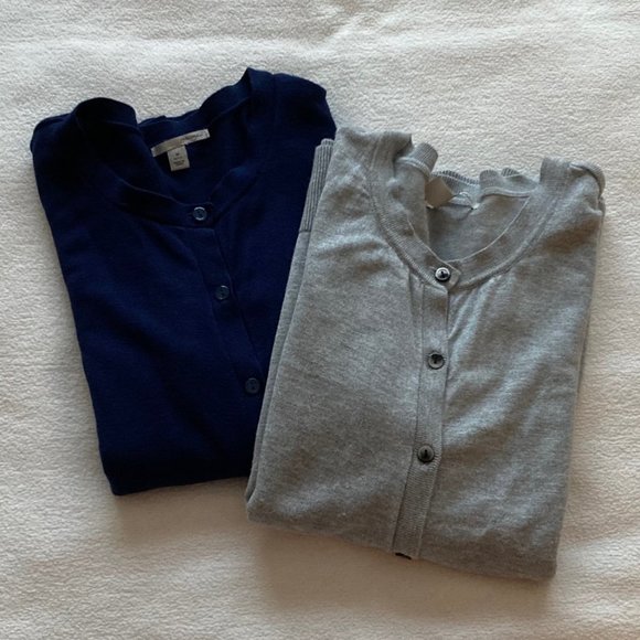 Two (2) Halogen cardigan sweaters three quarter sleeve grey/gray, navy - Picture 1 of 9